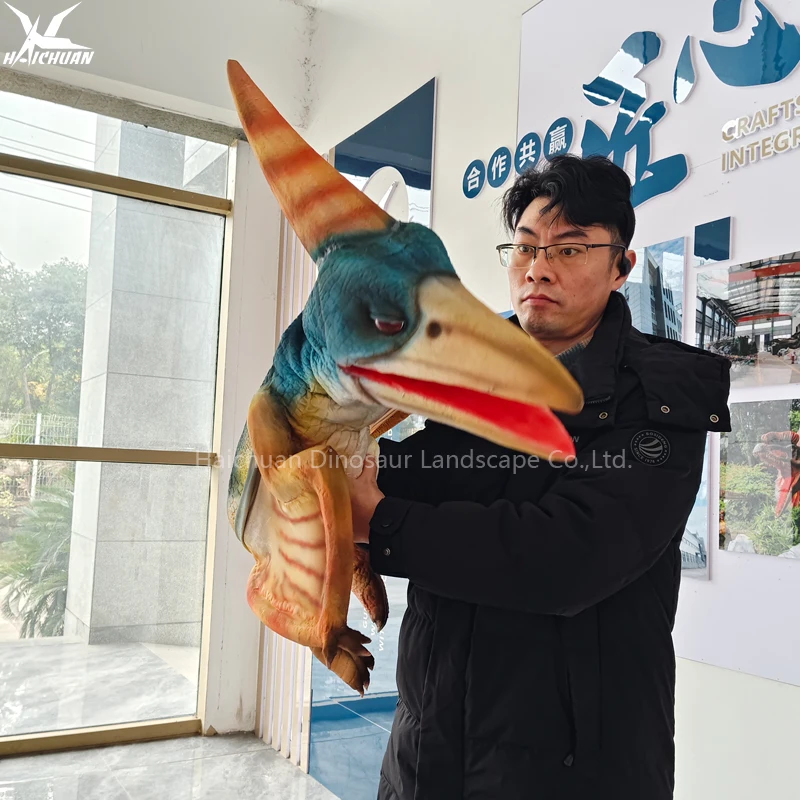 product realistic baby dinosaur puppet costume human hand control eyes blink mouth open animatronicos pterosaur dinosaurio hand puppet-2