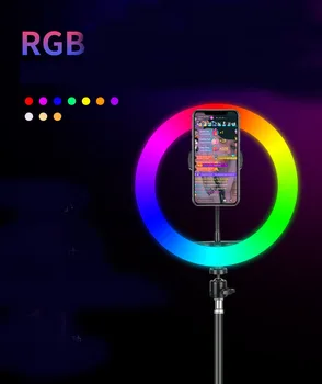 Hot MJ30 MJ36 Adjustable Colors RGB Ring Light Selfie Light with Phone Holder Portable Tripod detail image
