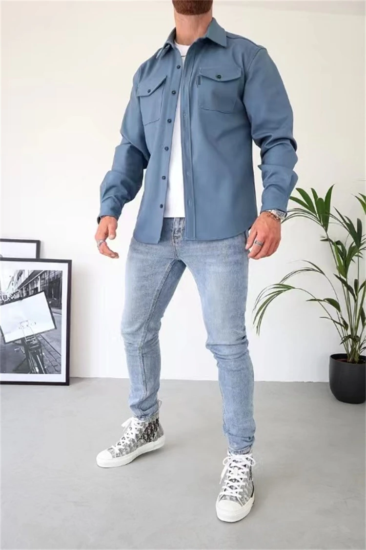 Men's Autumn Winter New Full Sleeve Casual Shirt Outdoor Spring Autumn Design Solid Color Men's Shirt