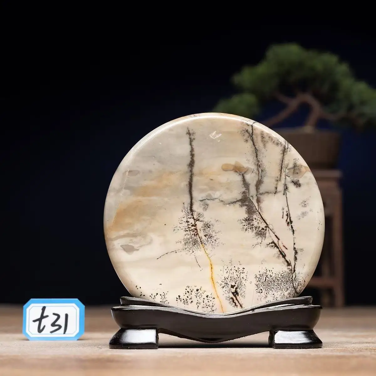 Wholesale Polished Healing Stone Plate Crystals Craft Picture Jasper Round  Plate Bonsai Suiseki-Natural Guohua Stone