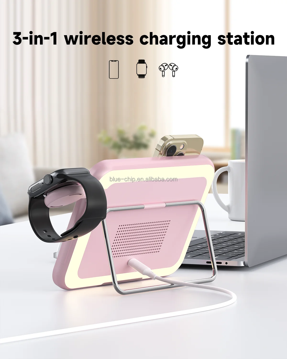 Yanchentian Promotional 15W Foldable Magnet Qi2 Wireless Charger Pink  3-In-1 Fast Charging Cell Phone Station 5v/3a Mirror