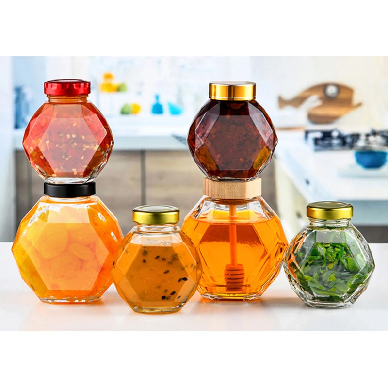 Hexagon Food Storage Container Honey Jar Chili Sauce Mayonnaise Salad  Dressing Glass Bottle 100ml 180ml 280ml 380ml 500ml 730ml - Buy Hexagon  Food Storage Container Honey Jar Chili Sauce Mayonnaise Salad Dressing