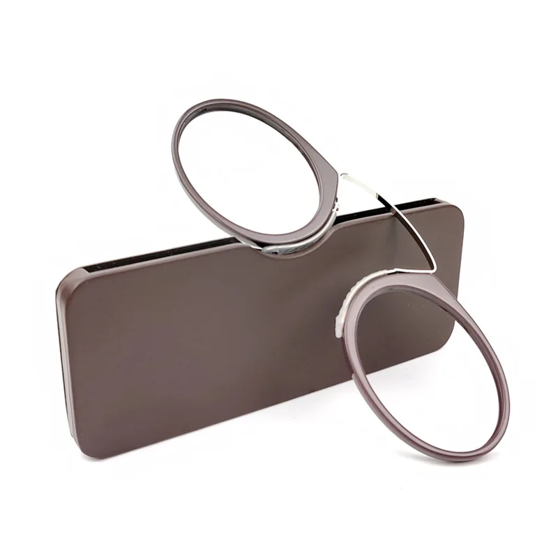Clip on Nose Small  Pocket Mini Reading Glasses Without Arms Temples Round Shape  Reading Glasses With case Manufacturers China