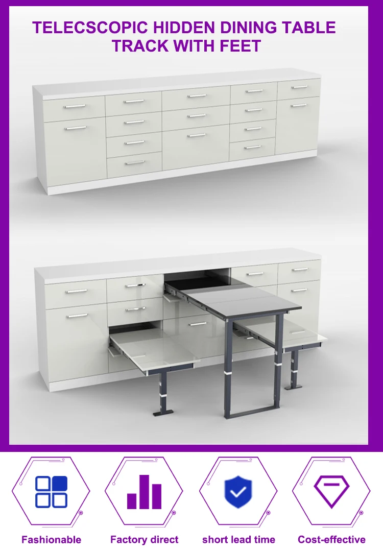 Aluminium Extender Mechanism Telescopic Folding Dining Table Sliding