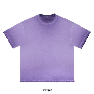 New Trendy Short-Sleeve Washed Gradient Retro Distressed Solid Digital Printing 100% Cotton Blank Men's T-Shirt