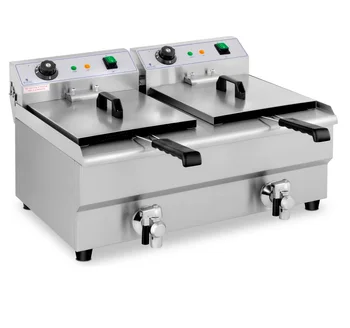 German Quality CE Market Leading Price Double Basket Drain Taps Cold Zone 2 x 3200W Stainless Steel Deep Fat Fryer