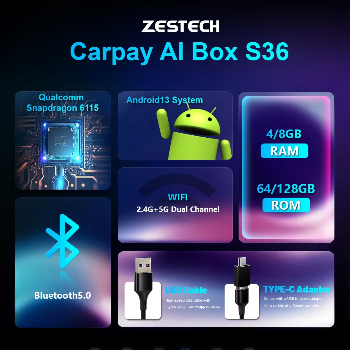 Qualcomm 8+128GB Multimedia Smart Box CarPlay Ai Box Netflix