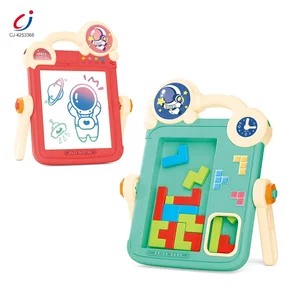 Chengji Educational 2 in 1 Puzzle Brick Game Musical Colored Doodle Toys Kids Double Sided Drawing Board Easel for Kid