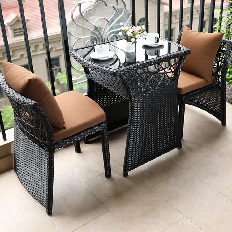 Juego de Mesa de Café Redonda de Ratán para Exteriores y Sillas de Plástico  PE, Muebles de Jardín de Ratán Sintético