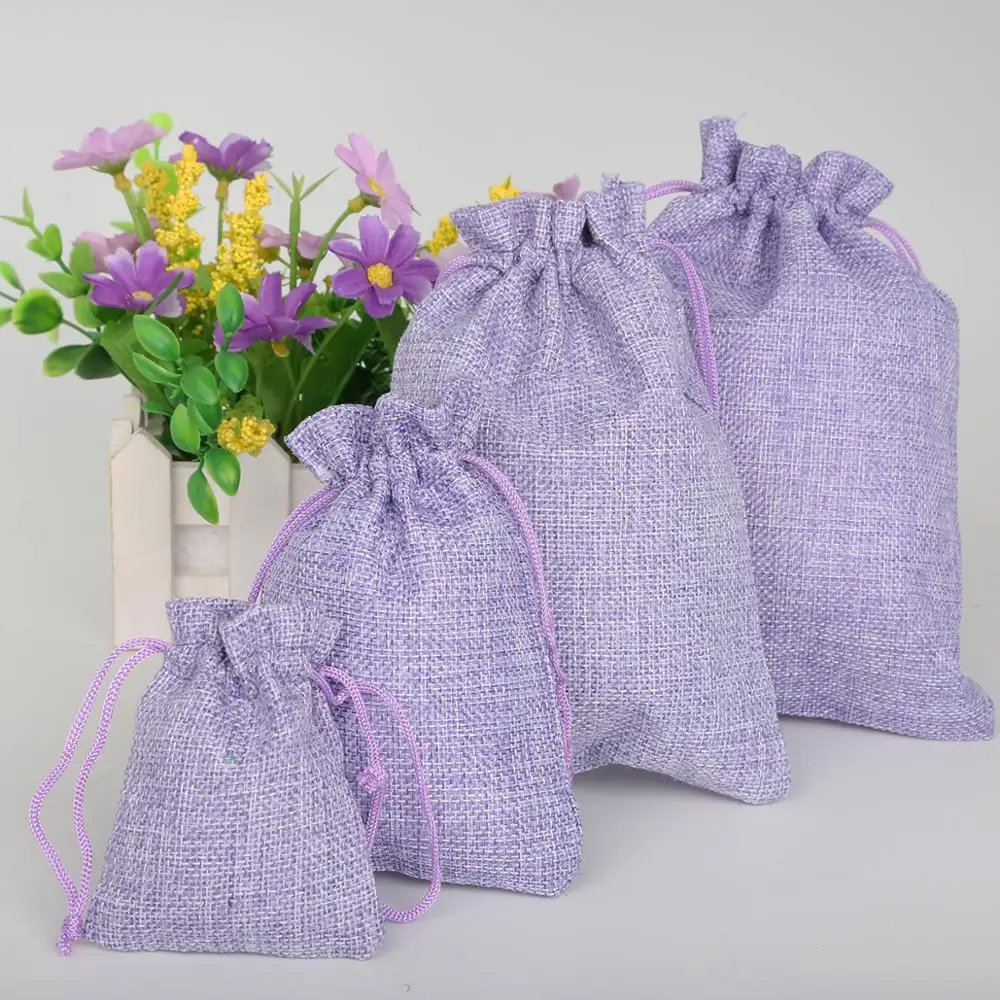 Custom Logo Linen Gift Bags Packing Jewelry Drawstring Pouch Linen Gift Storage Pouches Dust Bag