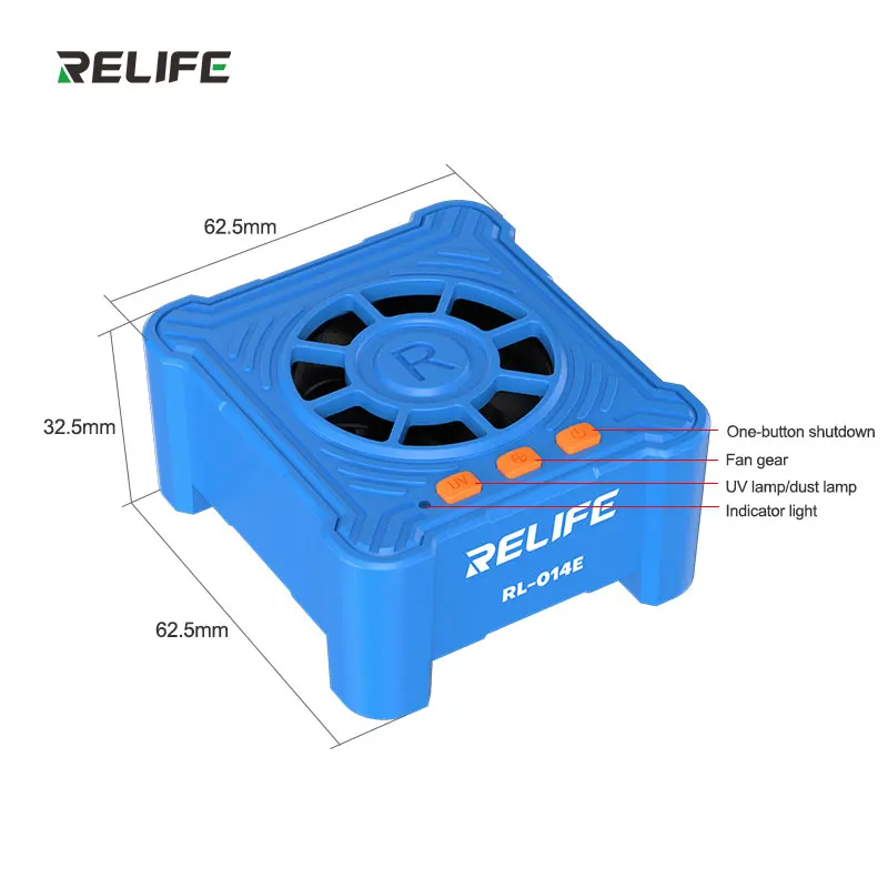 RL-014E Type-C Rechargeable 4-in-1 UV Curing Cooling Smoke Fan 3-Speed Smoke Exhaust Dust Display Fan for Phone Solder Repair