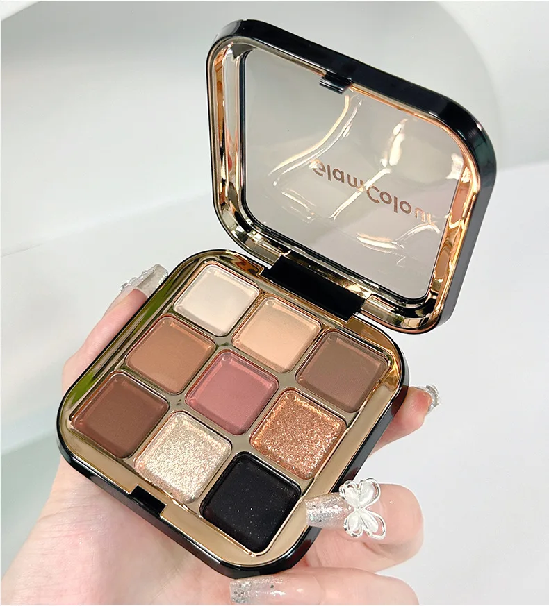 Custom Nine Colors Eyeshadow Matte Fine Smooth Contouring Pearl Shimmer Glitter Brown Eyeshadow Palette Wholesale