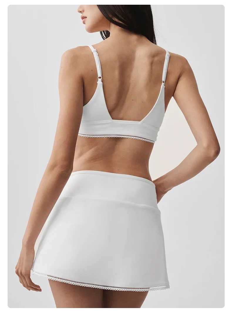 Lace bra lace skirt yoga clothes High waist abdominal-shaping slimming sling blouse running sports three-piece suit — detail