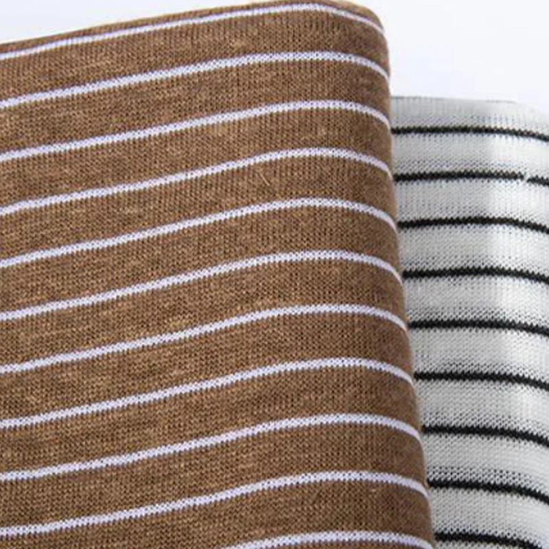 Высококачественная мягкая пряжа окрашенная впитывающая пот модная брендовая Экологичная натуральная полосатая льняная смешанная ткань для футболки