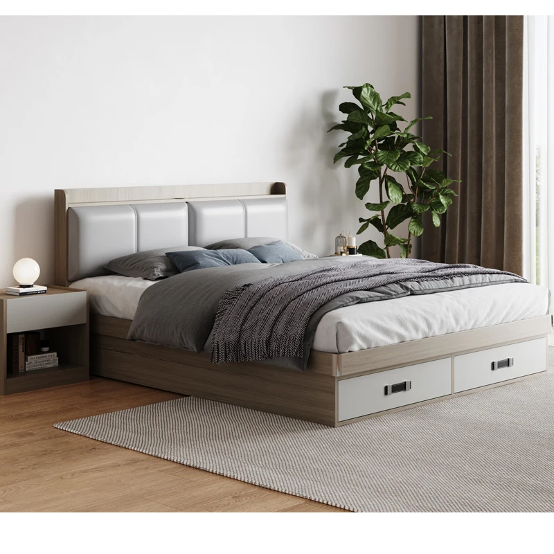 2024 Latest New Model Box Design Queen Frame Bedroom Furniture Double Modern King Size Wooden Beds With Storage