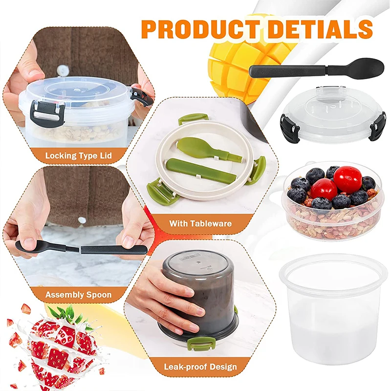 Overnight Oats Container Reusable Yogurt Parfait Cups With Lids And