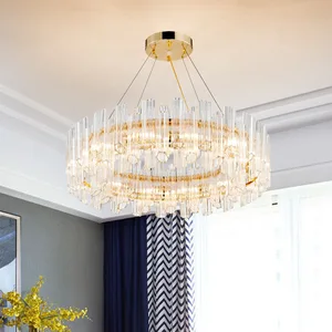 Wedding Decor Round Chandelier Lights Modern Hanging Led Ring Glass Tube Pendant Light