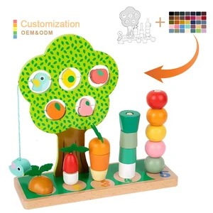 Wooden Colorful Toy Vegetable Stacking Tower Animals Fruits for Cognition Sequencing Fun Play Teaching Block for Early Education