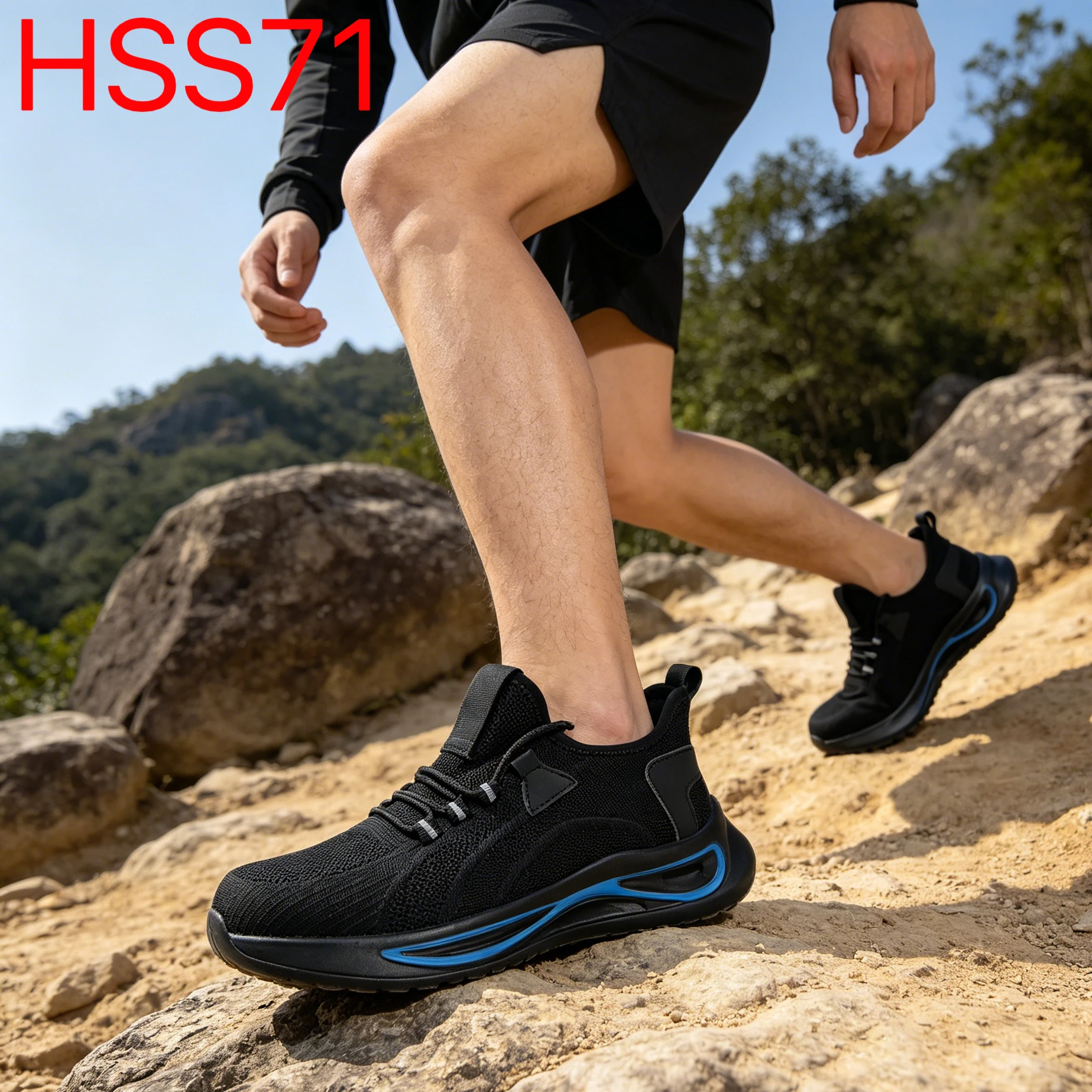 YYR,Mountain Hiking Fly Knit Fabric Upper Athletic Safety Shoes Leisure Activities Anti-acid PU Injection Sole Sport Shoes HSS71