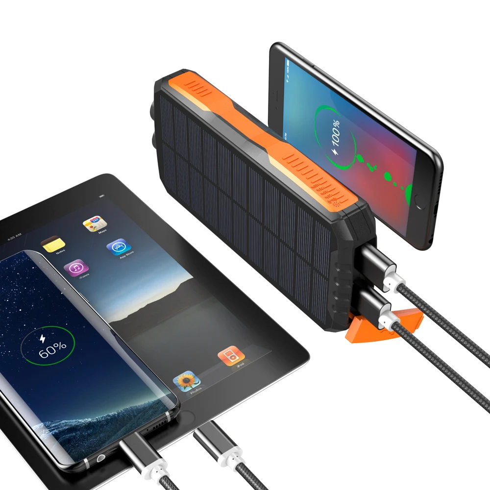 Produk baru 2025 pengisi daya matahari 20000mAh kapasitas besar 25000mAh  luar ruangan tahan air pengisian nirkabel USB ganda bank daya surya