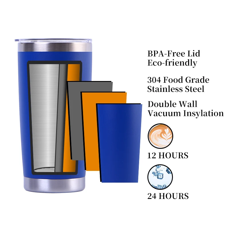 Factory Direct Custom logo 20 oz Powder Coated Regular Tumblers Double Wall Vacuum Insulated Stainless Steel Coffee Car Travel