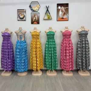 New Summer Sexy Belted Slim-fit Casual Women's Backless Sleeveless Printed Fashion Dress