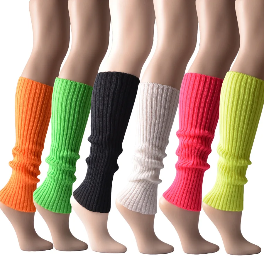 Rainbow Red Green Yellow Orange Color Striped Knitted Leg Warmers Winter for Girls Women