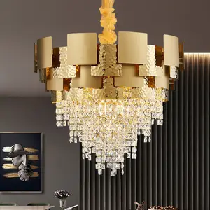 Luxury Pendant Lamp Artistic Living Room Hotel Lobby Lustre Gold K9 Crystal Raindrop Chandelier