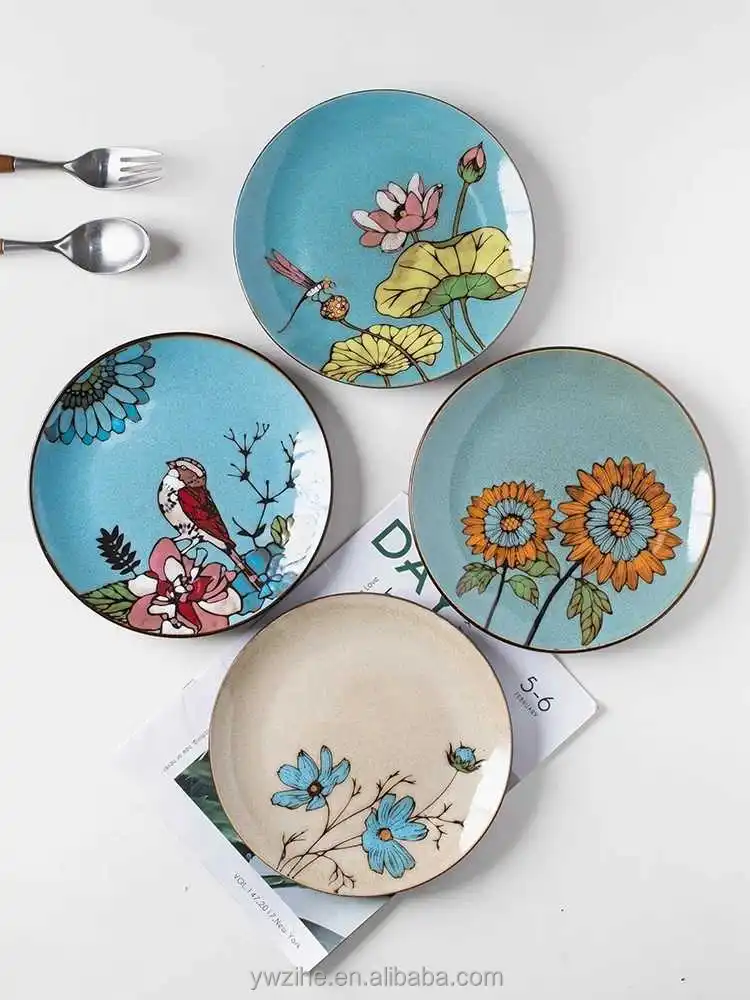 GlobeIn Handmade Painted Dinner Plates popular 11x11 inches