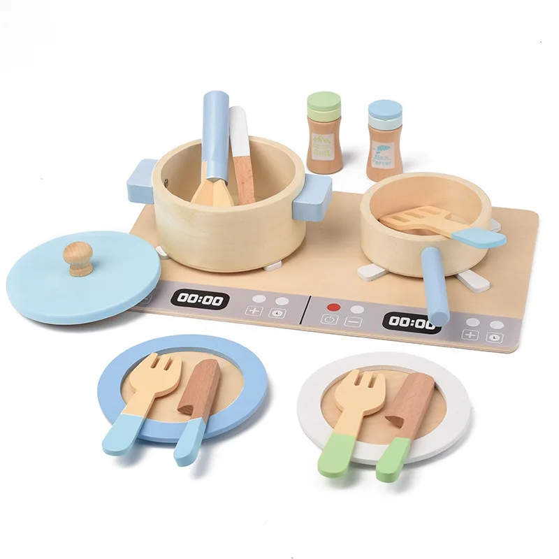 Montessori Mini Kitchen Wooden Cookware Toys for 2-5 Year Kids Play Kitchen Accessories for Toddlers & Girls Jouet Enfant