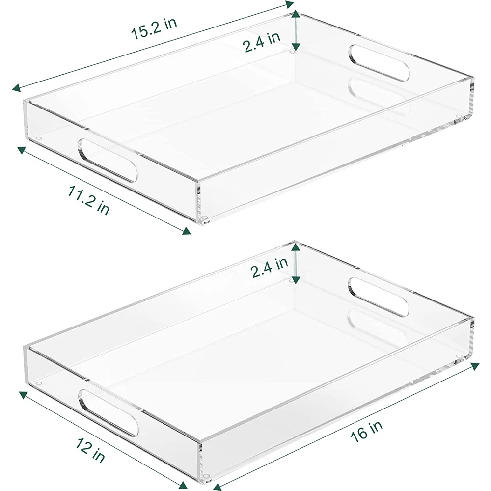 Handcrafted Clear Acrylic Decorative Tray Rectangle Serving Trays With Handles Coffee Table