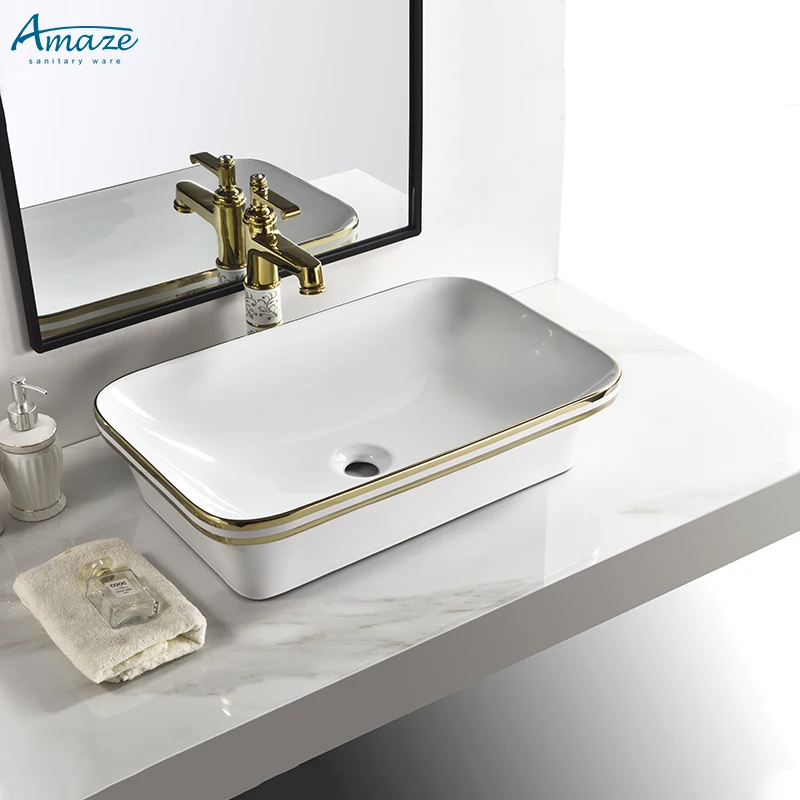 Lavabo moderno de luxo para encimera, artístico, de cerámica, para baño, con sensores de manos