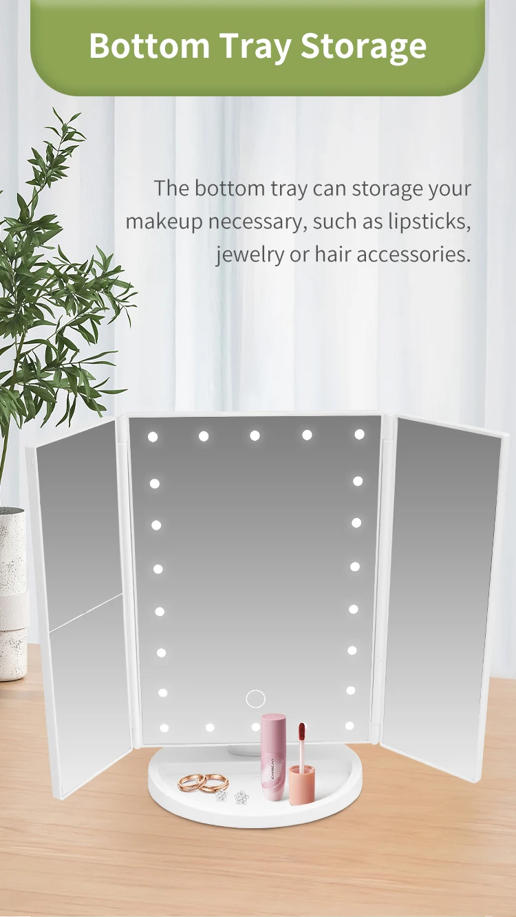 Custom Smart 2x 3x Magnifying Trifold Led 3 Way Makeup Mirror Black