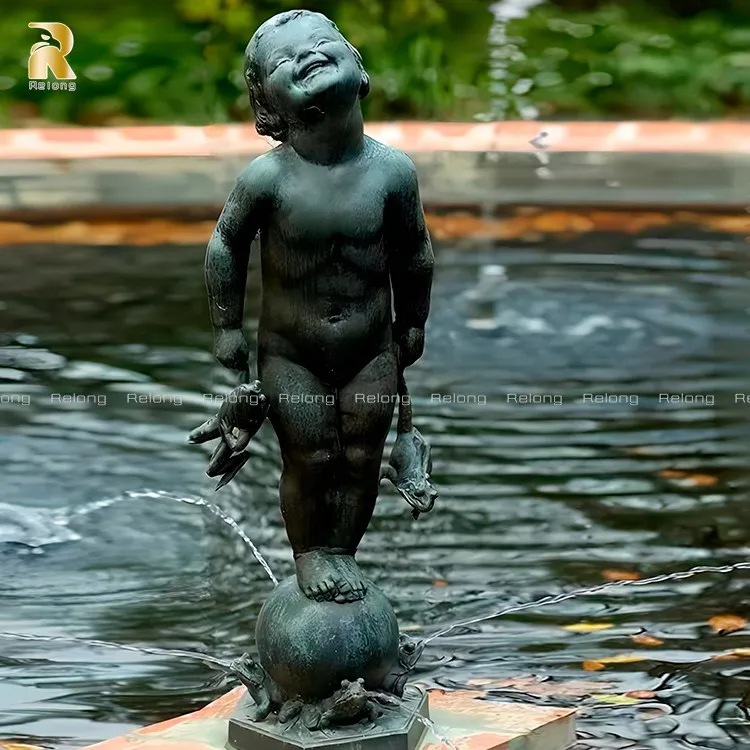 High Quality Customized Bronze Boy and Frog Water Fountain for Sale