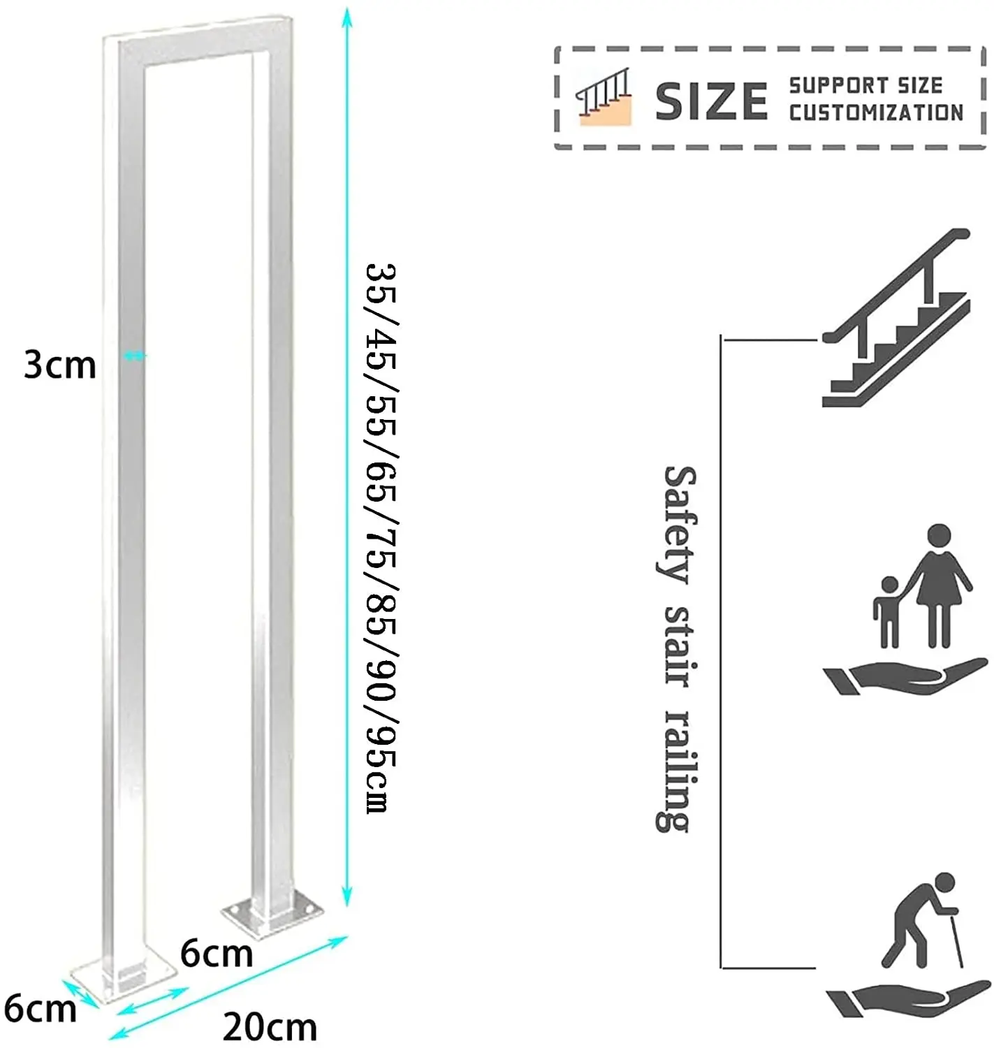 Поручни для лестниц сверхпрочные U-образные наружные Нескользящие металлические стальные перила дома ручка лестницы