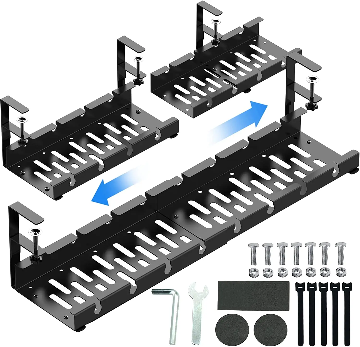 No Drilling Extendable Under Desk Cable Management, Metal Cable Management  Tray Under Desk with Clamp, Retractable Power Strip Cord Holder for Wire  Management 31Inch 