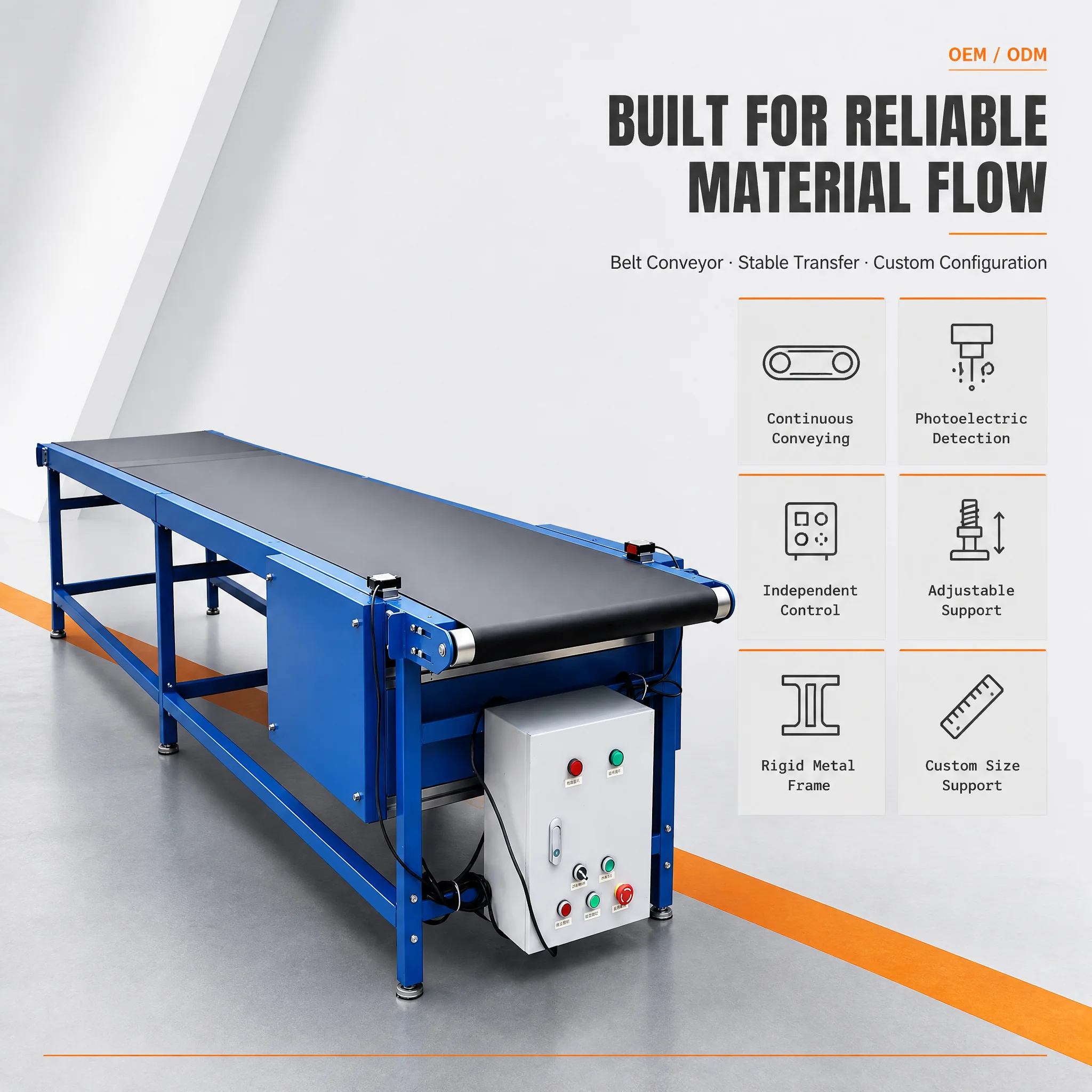 Custom Size Carbon Steel Flat Conveyor System