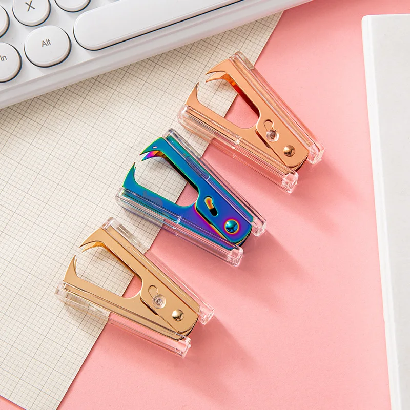 Hot Acrylic Stapler Luxury Rose Gold Rose Pink Staple Remover Staples Screwdriver Acrylic Gold Desktop Staple Stapler Matching