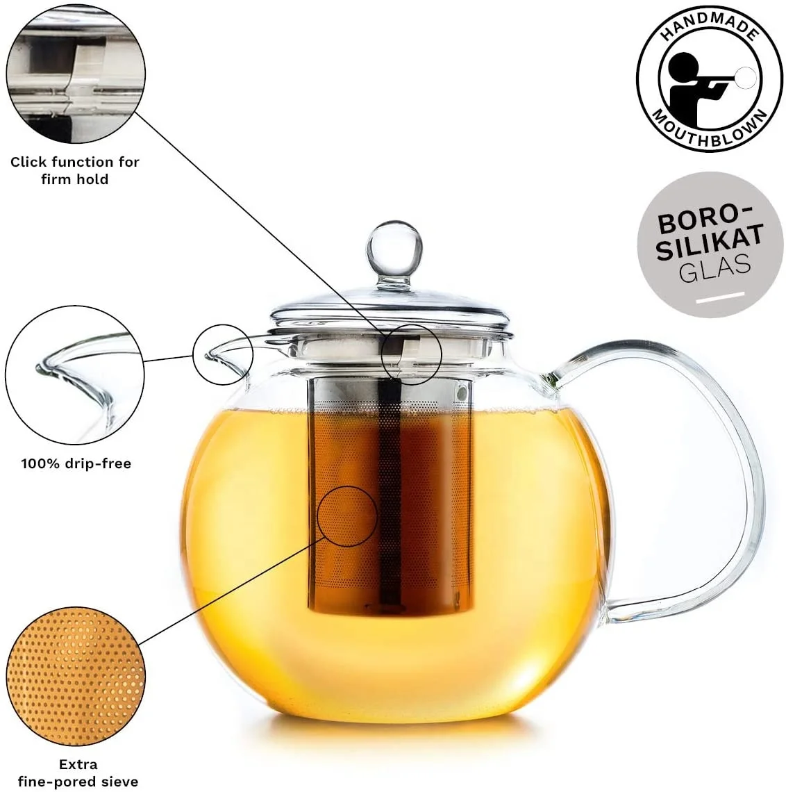 1pc Glass Teapot With Tea Infuser, Heat Resistant Thickened Glass Tea  Kettle With Tea Strainer, Blooming And Loose Leaf Tea Maker, Boiling  Kettle, Per