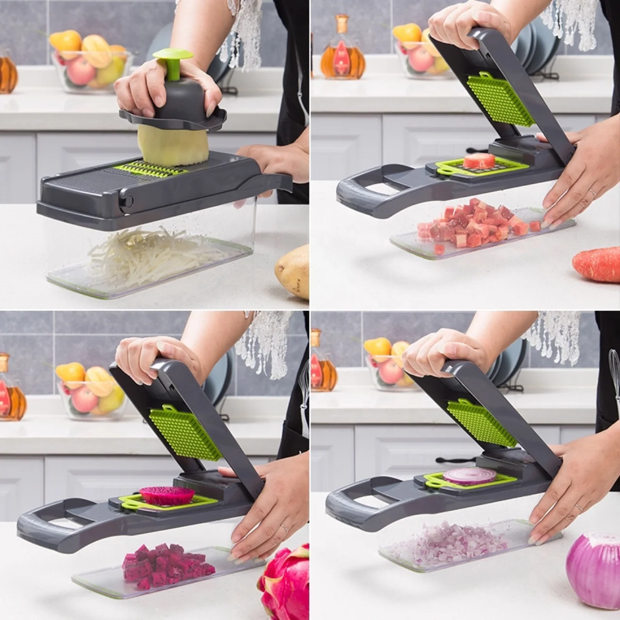 1set Vegetable Chopper Multifunction Vegetable Cutter With Drain Basket  Kitchen Gadget Set Vegetable Slicer Cutter Potato Onion Chopper Portable  Slicer With 6 Blade