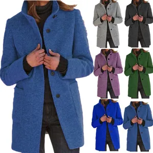 2026 New Autumn Winter Women's Clothing Vintage Solid Color Button Stand Collar Coat Jacket Solid Color Long Sleeve Jacket