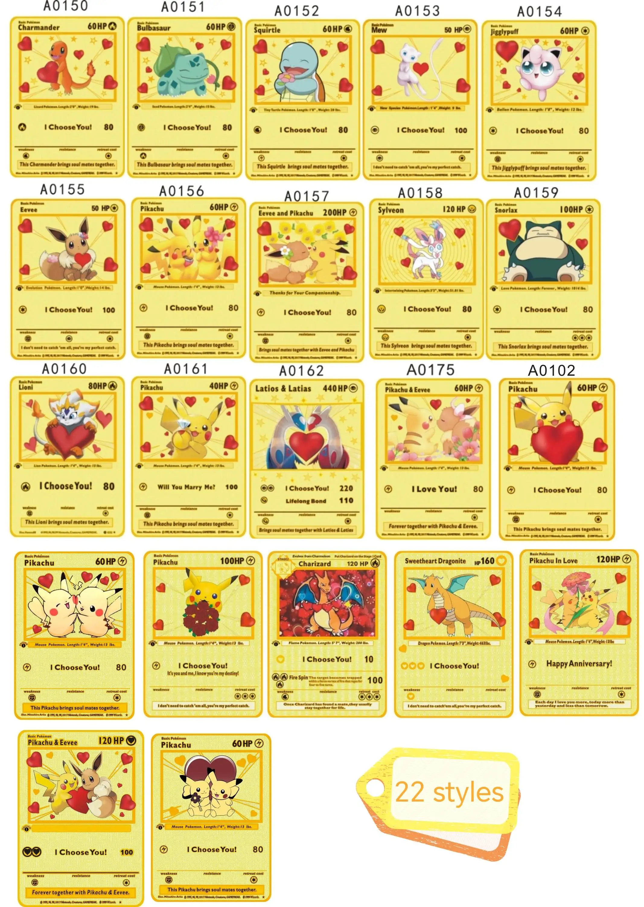 In Stock Valentine's Day Gift Stainless Steel Pikachu With Hearts Love  Pokemon Card I Choose You Gold Metal Cards