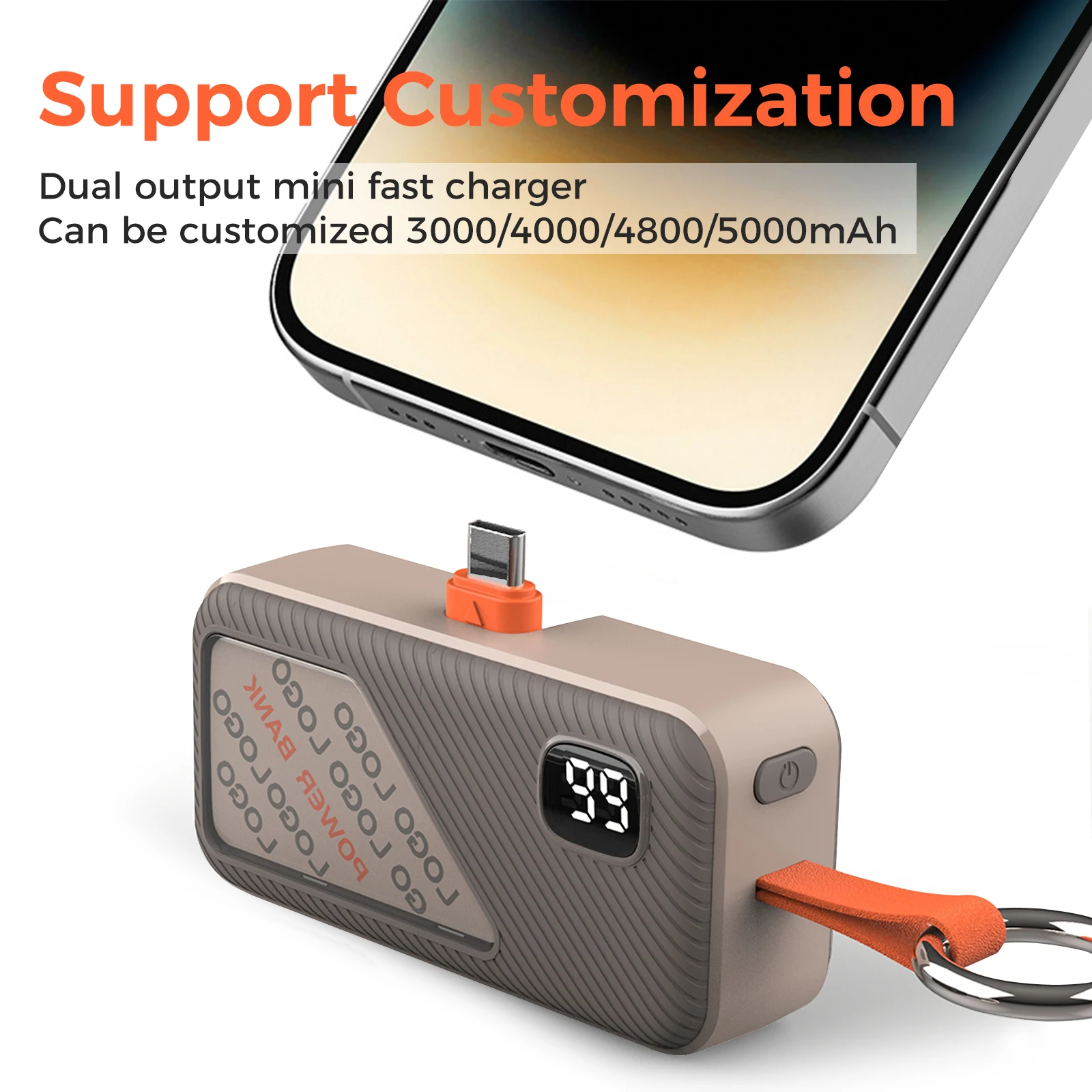 New Portable Key Chain Mini Power Bank 3000-5000 MAh Built-in Cable Type C Mobile Power Supply Pocket Power Station Custom Logo