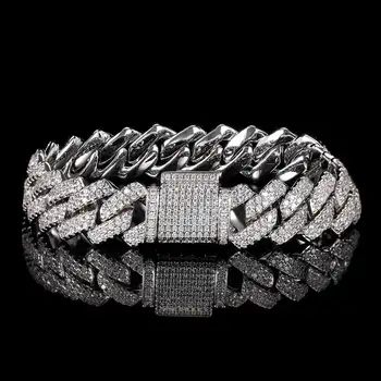 Fine Jewelry Full Diamond 14mm Cuban Bracelet for Women Silver Plated iced out CZ Zircon Cuban Link Bracelet Hip Hop Jewelry