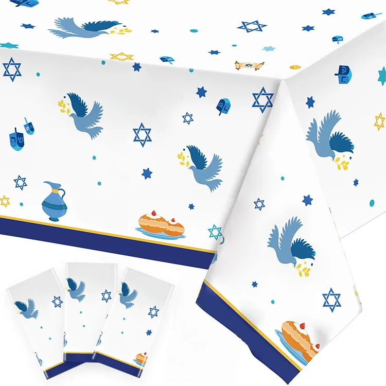 Factory Disposable Rectangle Square Waterproof Oil-Proof  Tablecloth for Hanukkah Jewish Chanukah Menorah Holiday Decoration