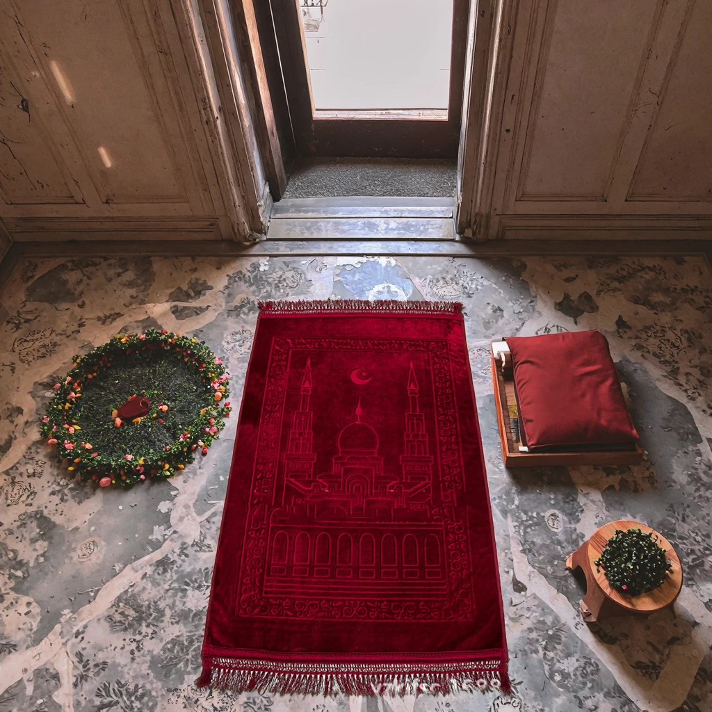 Custom Muslim Prayer Carpet Embossed Design Memory Foam Rug Cushioned Woven Islam Gifts with Separate Packaging for Home Use