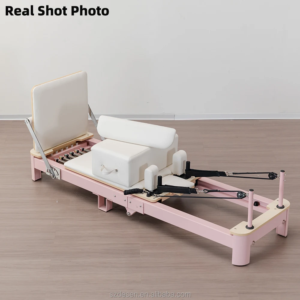 Pink Foldable Aluminum Alloy Pilates Reformer with 304 Stainless Steel Parts for product detail 2