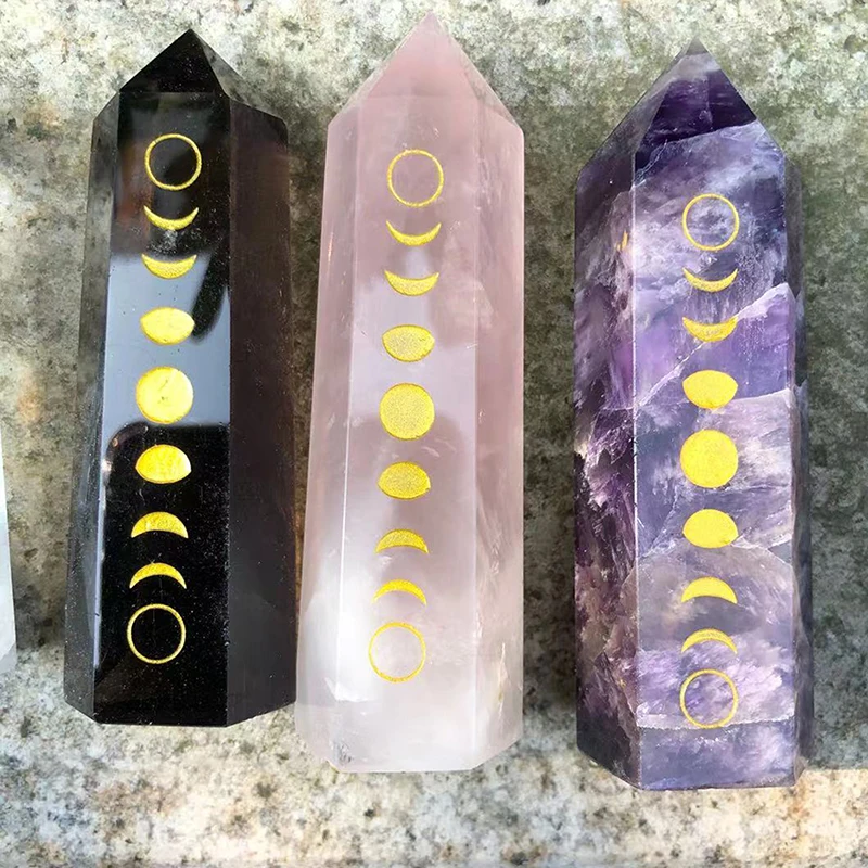 Custom Crystal Obelisk with Moon Phase Symbol Engraved Can Made Many Different Crystal Tower