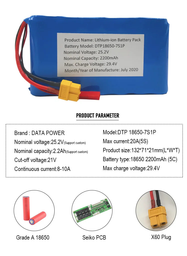 7s1p 7p1s Cylindrical 18650 Li Ion Battery Packs