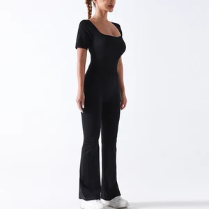 2026 New Short Sleeve Wide Leg Pants Yoga Jumpsuit Bodysuit for Women